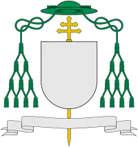 Galero vert with ten tassels per side, used by archbishops in place of a helmet (and patriarchal cross)