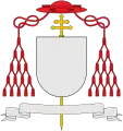 Galero gules with fifteen tassels per side, used by cardinals in place of a helmet (and patriarchal cross)