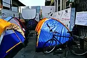 Tents and a protester's bicycle at Ledra/Lokmacı checkpoint, December 2011.