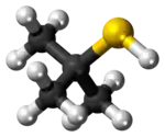 Ball-and-stick model of the tert-butylthiol molecule