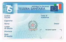 European Health Insurance Card issued in Italy showing the emblem