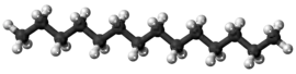 Ball-and-stick model of the tetradecane molecule