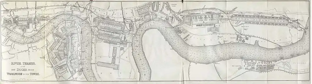 The London docks in 1882. The King George V Dock (and Tilbury Docks, much further downstream) had not yet been built.