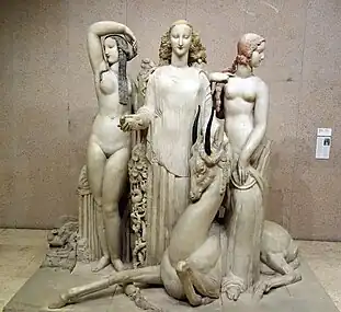 Hommage à Jean Goujon; by Alfred Janniot; 1919–1924; limestone partially coloured; 220 x 235 x 129 cm; Calouste Gulbenkian Museum, Lisbon, Portugal