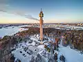 View of the Kaknäs Tower and the transmitter building.