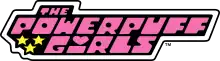 Pink letters reading "The Powerpuff Girls" against a black background.