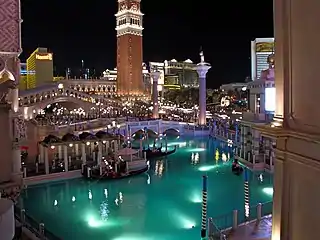 Overlooking the outdoor canal at night