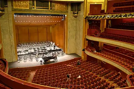 Interior of the Théâtre des Champs-Élysées, with Bourdelle's bas-reliefs over the stage