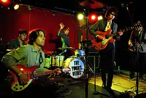 The Young Veins performing at Jack Rabbits in Jacksonville, FL on March 27, 2010.  Left to right: White, Walker, Murray, Ross, Soukal