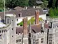 Brick sculpting on Thornbury Castle, Thornbury, near Bristol, England. The chimneys were erected in 1514