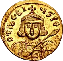 An golden coin depicting Tiberius III