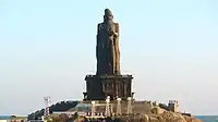 133-foot-tall sculpture (40.5 m.) of the Tamil poet and saint Thiruvalluvar Statue, in Kanyakumari, India.