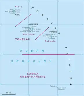 Map of all Tokelau Islands, including Swains Island to the south