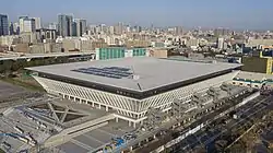 Aerial view of the Tokyo Aquatics Centre