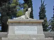 Tomb of Markos Botsaris in Missolonghi, copy by Georgios Bonanos. The original by French sculptor David d'Angers is in Athens.