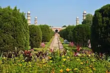 The exterior view of the Mausoleum of Emperor Jahangir, located in Punjab, Pakistan