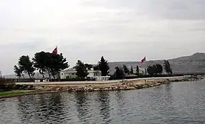 View of the building complex of the Tomb of Suleyman Shah (its second location, 1973 – February 2015), seen from the Euphrates river