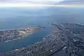 View of Tone River mouth and Chōshi city from air