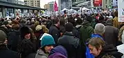 Toronto crowds of protesters in Dundas Square