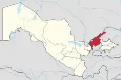 Map of Uzbekistan, location of Tashkent Region highlighted