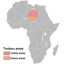 Map of the Toubou population in Africa