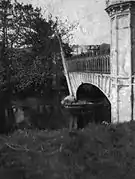 A view showing the partial collapse of the bridge