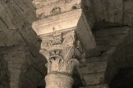 Capital of column in Saint-Philibert de Tournus Abbey in Burgundy (about 1100)