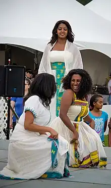 Tigrinya women dancing in traditional zurias in Eritrea