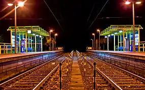 Muehlenkamp Stadtbahn station at night.