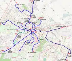 Sofia tramway network as of 2014