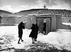 Congregation leaving after mass at San José de Gracia Church (1943).