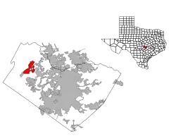 Location within Travis County in Texas