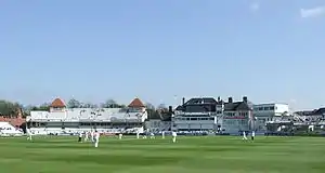 The pavilion (right of centre) at Trent Bridge, Nottingham