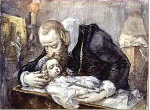 Jan Kochanowski over his dead daughter's body, 1862