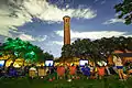 Students watch a movie by Murchison Tower