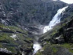 Stigfossen with Stigfossbrua seen from below.