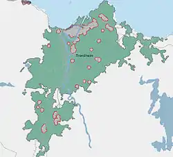 Heimdal village is the southernmost of the green area in urban Trondheim