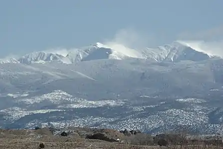 Truchas Peaks from Espanola in winter.  The peaks are the highest mountains in the Pecos Wilderness.