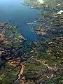 An aerial view of Carrick Roads