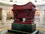 Sarcophagus of Napoleon in Les Invalides, Paris, made of quartzite with a pedestal of green porphyry