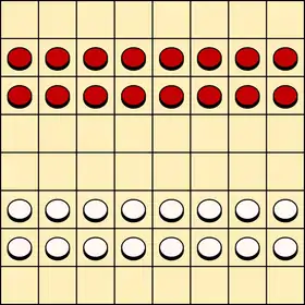 8x8 board, starting position in Turkish and Armenian draughts