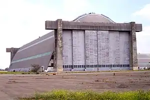 A large wooden hangar