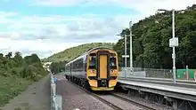 Class 158 DMU at the platform at Tweedbank railway station