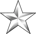 One white metal stars in a horizontal row