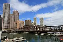 The Harborwalk formerly crossed Fort Point Channel on the Old Northern Avenue Bridge