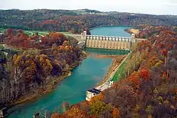 Conemaugh River Lake Dam on the border of Conemaugh Township (left) and Derry Township