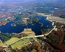 Lake and dam aerial view