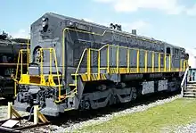 EMD MRS-1 class locomotive that has adjustable gauge, recently painted.