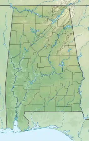 Map showing the location of Russell Cave National Monument