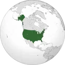 Orthographic map of the U.S. in North America